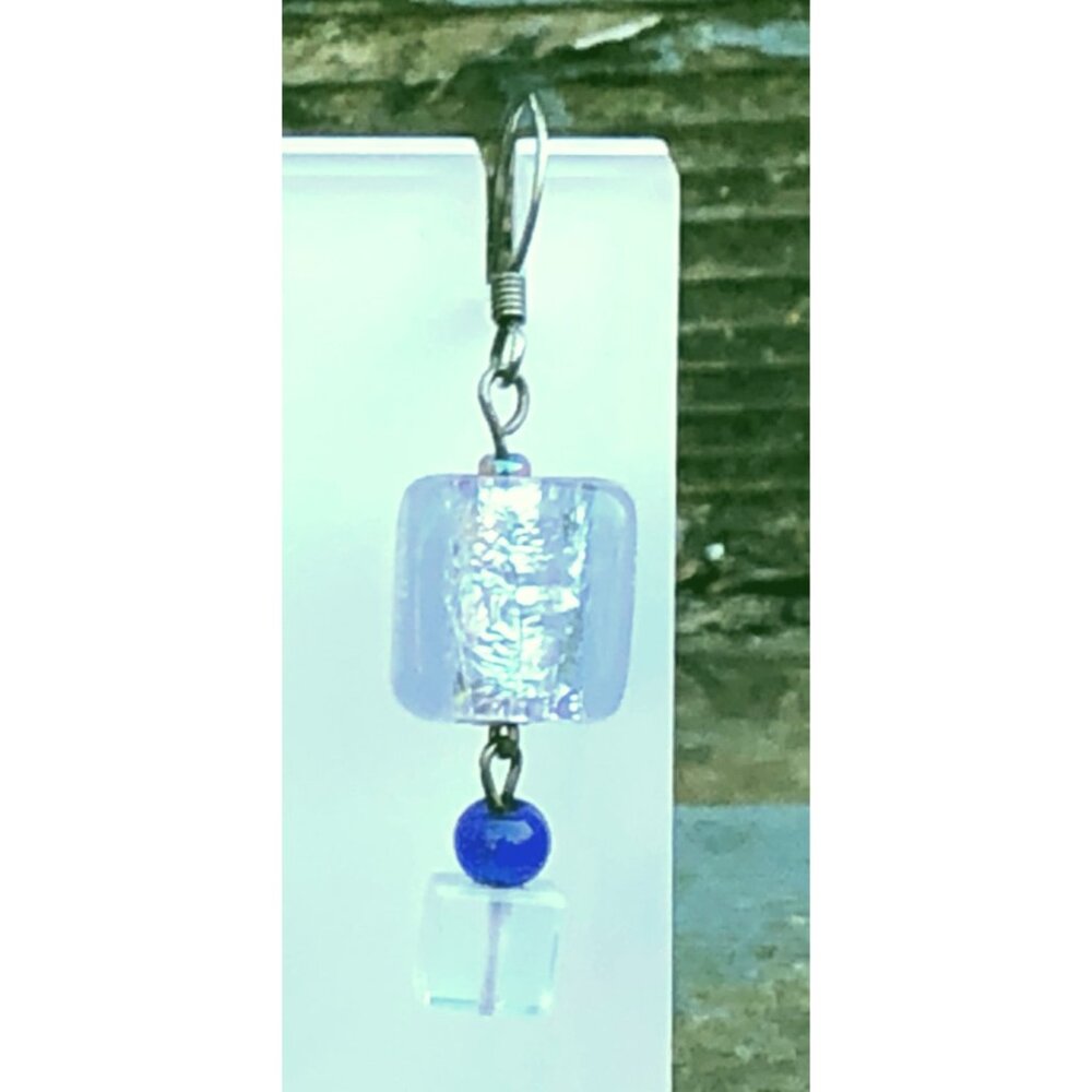 Handmade Light Purple Lilac Foiled Art Glass Bead Earrings on Sterling Silver Fi - Picture 3 of 4